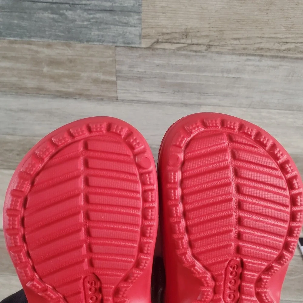 Crocs Classic Lined Santa‎ Kids Clog Sz 7 C7 Red Rubber Slip-On Slingback Shoes